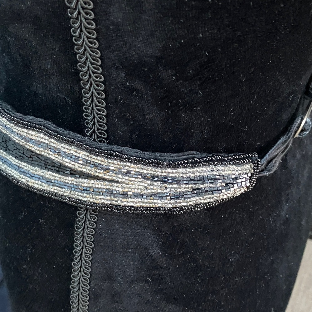Vintage Carla Marchi Black and Silver Beaded Stretch Belt Art Deco Cinch Waist - Picture 7 of 11